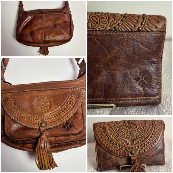 Patricia Nash Colli Distressed Flap Closure Crossbody Bag & Leather Wallet Set - Picture 6 of 16